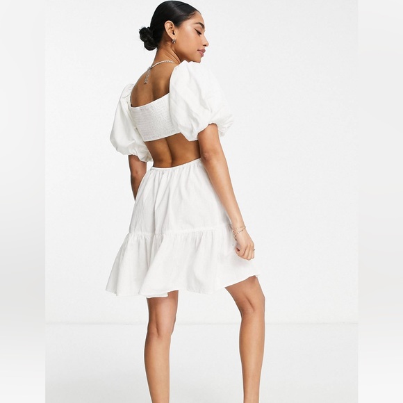NWOT ASOS Miss Selfridge Petite Cut Out Cotton Flax Mini Dress in Ivory - Picture 2 of 8